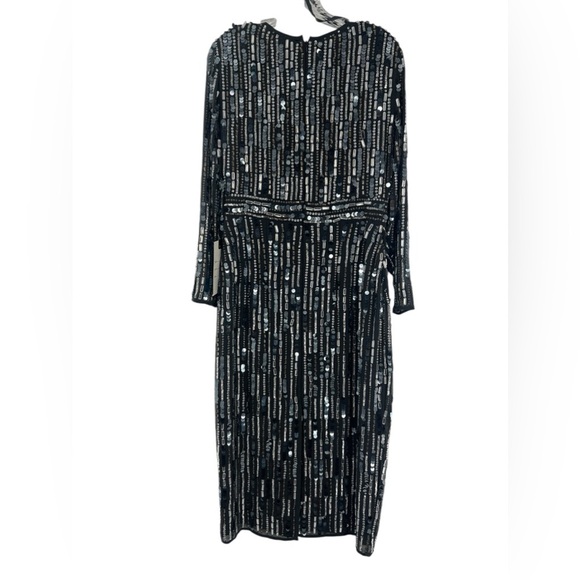 NWT Mac Duggal Embellished High Neck Long Sleeve Fitted Midi Charcoal Dress 8 - Picture 7 of 8